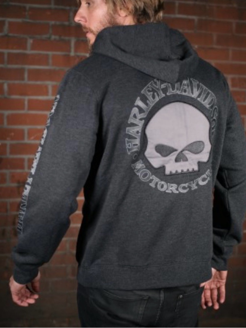 Harley Davidson zip up hoodie with skull on back